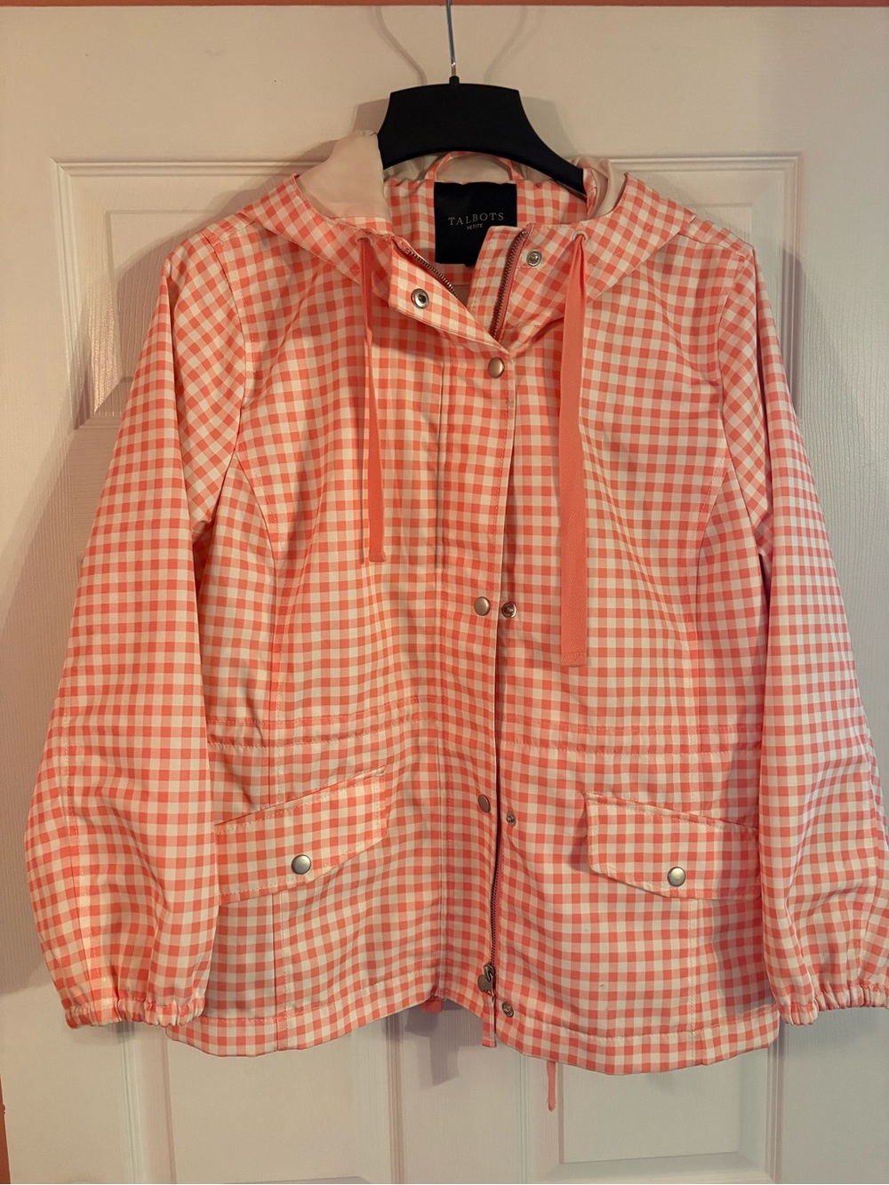 Talbots Petite Coral and White Gingham Jacket